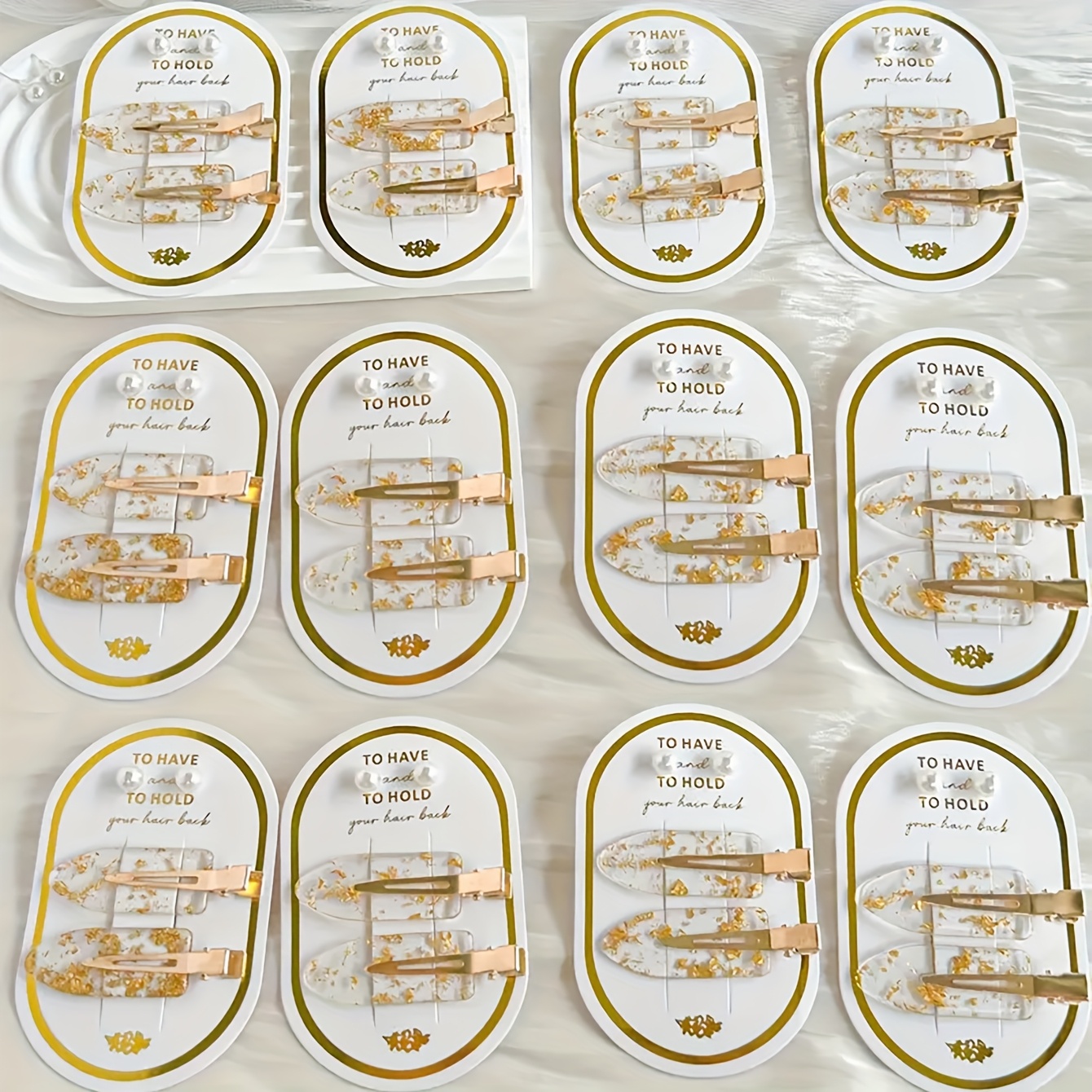 TEMU 12pcs Wedding Foil Hair Clips, Earring Pendants Gift Cards, Suitable For Women's Gifts, Includes 24pcs Hair Clips, 24pcs Earrings, 12pcs Hair Card Board