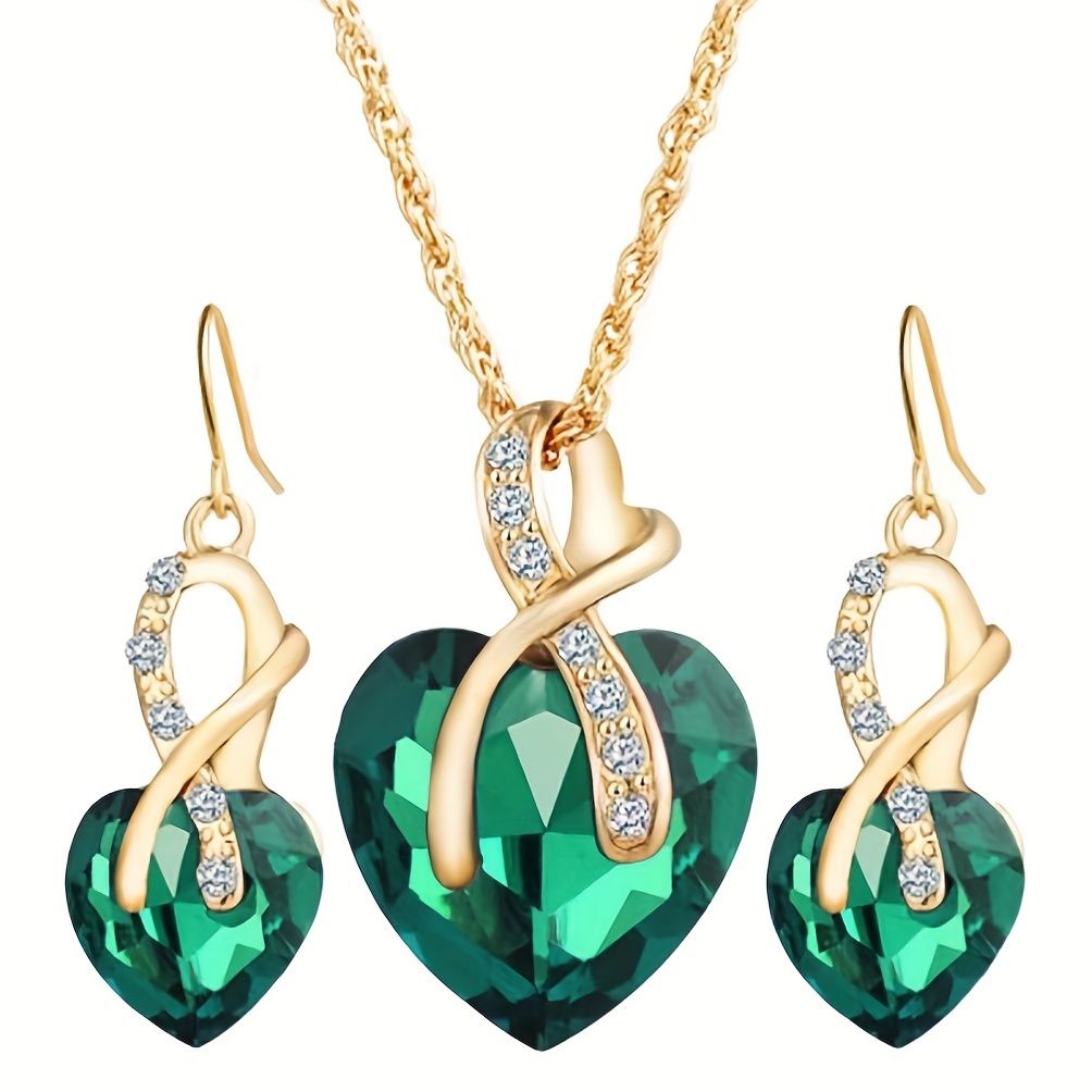 A Set Peach Heart Necklace Artificial Crystal Glass Earrings Necklace Jewelry Set Dating Gift For Women Daily Wear: retailer-supplied image