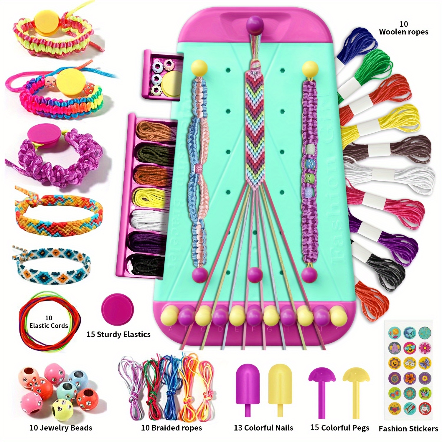 

Diy Bracelet Making Kit, 2-in-1 Craft Set With 10 Pre-cut Woolen Ropes And 10 Braiding Cords, Editable Cord Design, Plastic Jewelry Making Kit For Girls 6-14, Perfect Birthday Gift And Travel