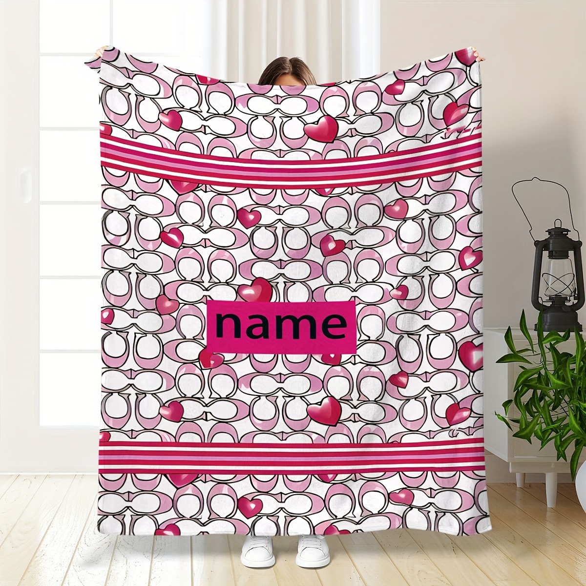 

Vintage Polka Dot Pink Flannel Throw Blanket, Stain-resistant Multipurpose Sofa/bed/office/travel Knitted Blanket With Customizable Name, Only, Soft Polyester