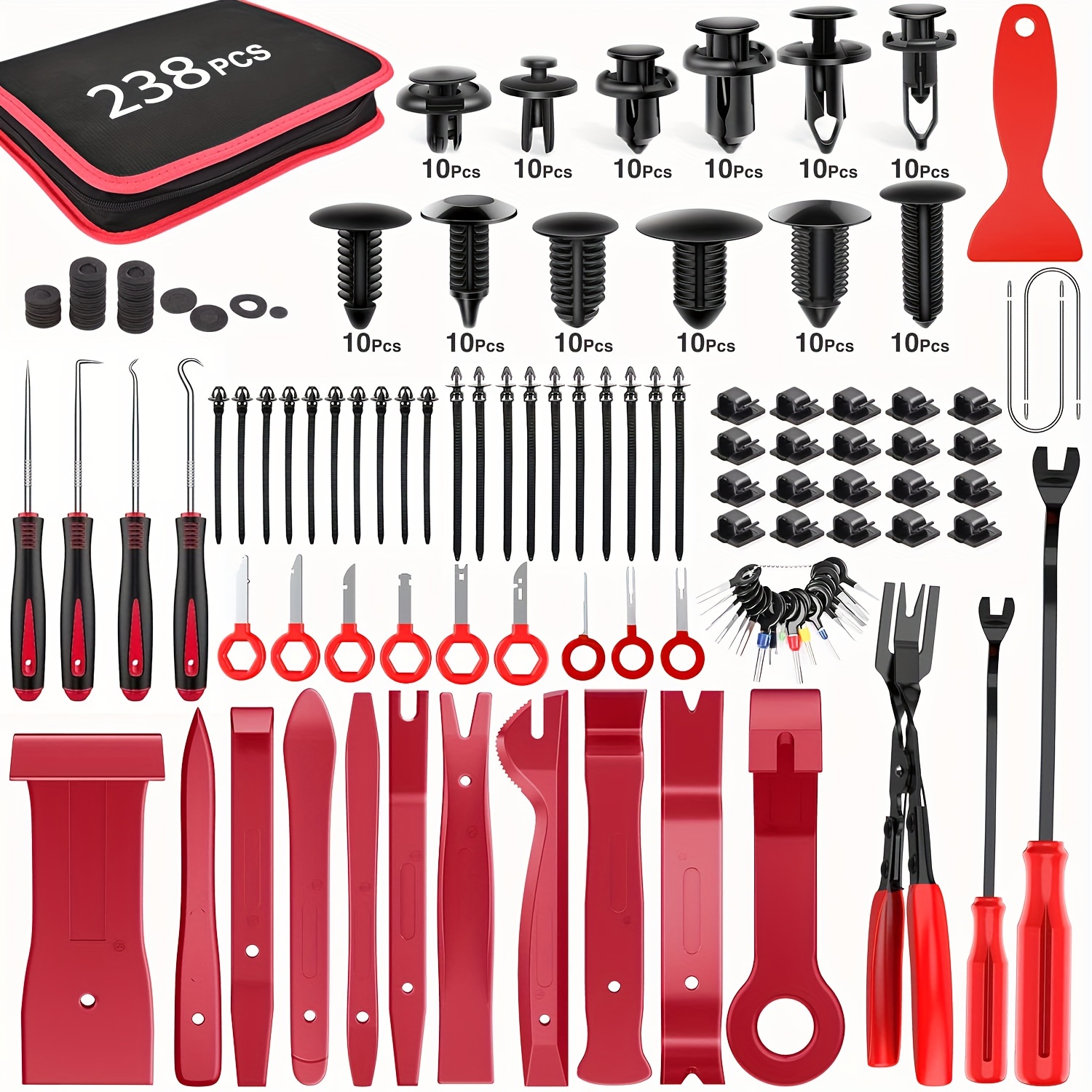 TEMU Kit de 238 outils de retrait de garniture, ensemble de clips de retenue de à visser automatique, outil de retrait de terminaux de fixation, kit
