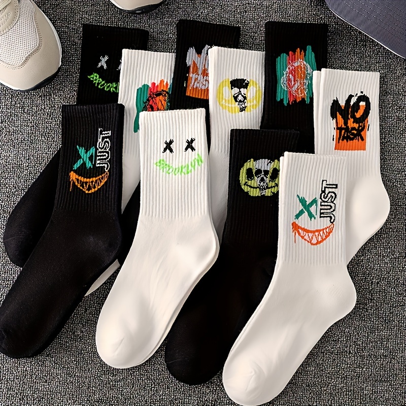 

10pairs Mens Vibrant Graffiti Art Socks - Fashion-forward, Cotton Blend, Breathable & Comfortable - Unisex Casual Socks For Outdoor Wearing In All Seasons