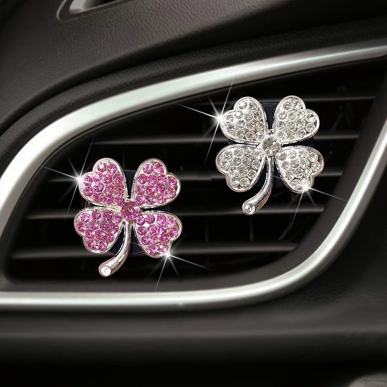 2pcs Of Diamond-studded , Unscented Source, Car Fragrance Diffuser Clip Decoration That Allows You To Add Your Scent, With Odorless Pads For Reusable Fragrance, Without Battery