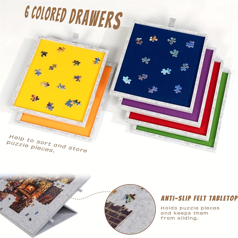 Plateau De Puzzle Inclinable Avec 6 Tiroirs - Pour Puzzles 1000 Pièces, Feutre Antidérapant, Portable Et Rangement Facile - 11