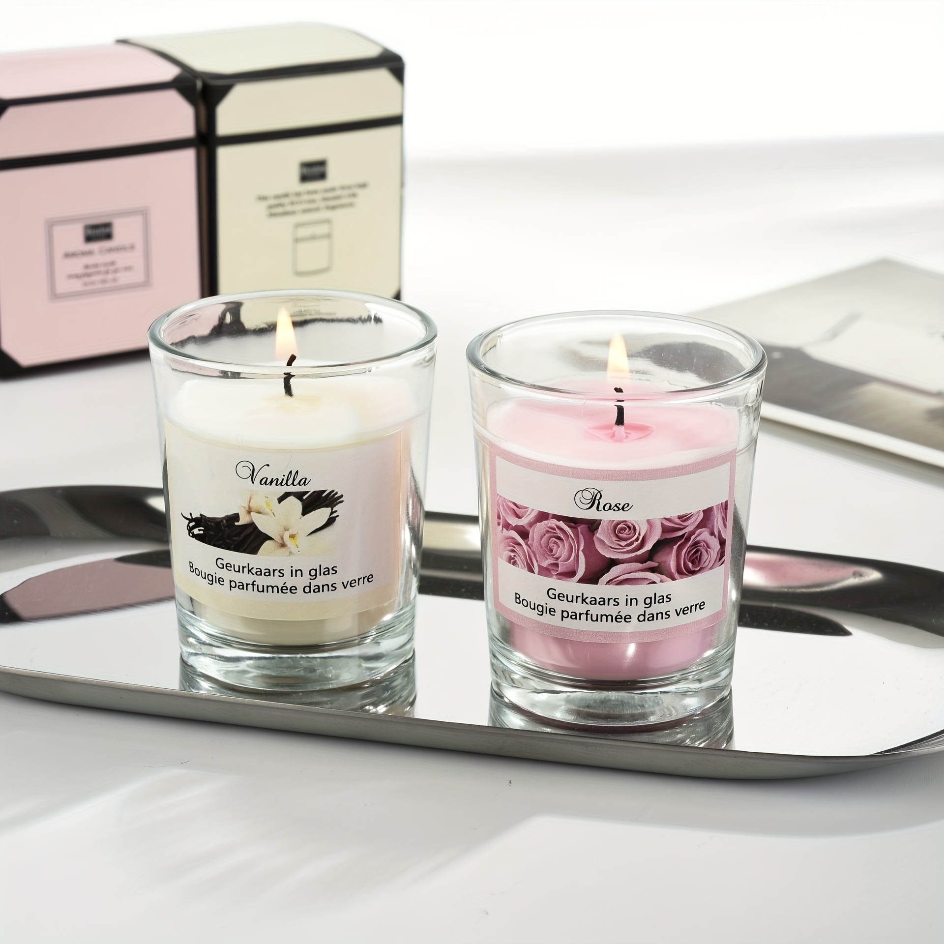 Image of 2pcs Is 20 Hours, With Rose, Vanilla Fragrance, Soy Wax Fragrance Candles, Smoke-free And Deodorizing Indoor Candles, Glass Romantic Fragrance Candles. Birthday Gift