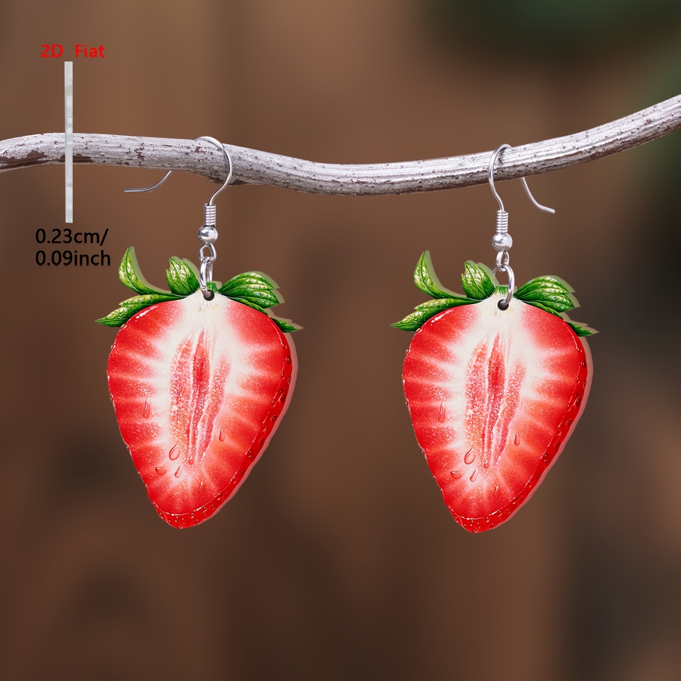2d Flat, 1 Pair Of 2d Flat Acrylic Pendant Earrings With Cartoon Fruit Strawberry Pattern, Elegant And Minimalist Style Jewelry For Women' Wear And Vacation, Suitable For Everyday Use, 2d Flat