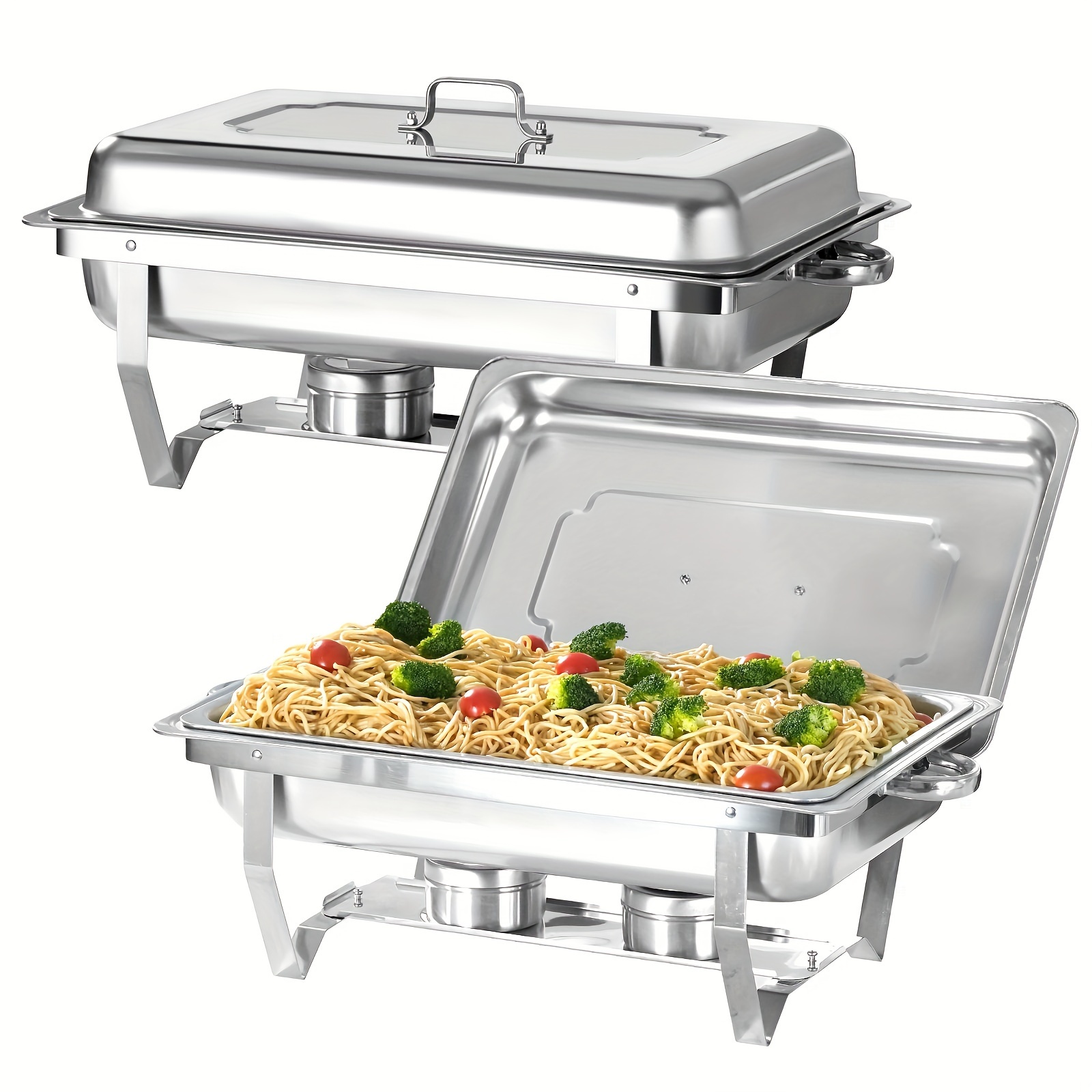 TEMU 4 Packs 8qt Full Size Chafing Dish Buffet Set, Rectangular Stainless Steel Food Warmer Sets With Lids, Food Pans, Water Pan And Fuel Holders For Restaurant Catering Parties Weddings, Cooking