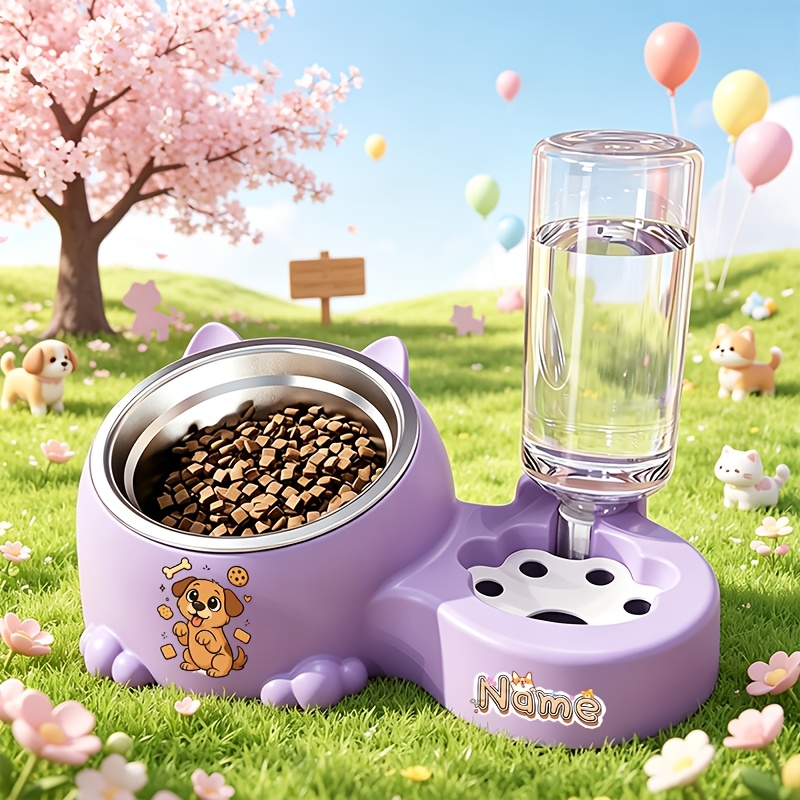 Puppy Animal Series Pet Dual Bowl Feeder with Automatic Water Dispenser