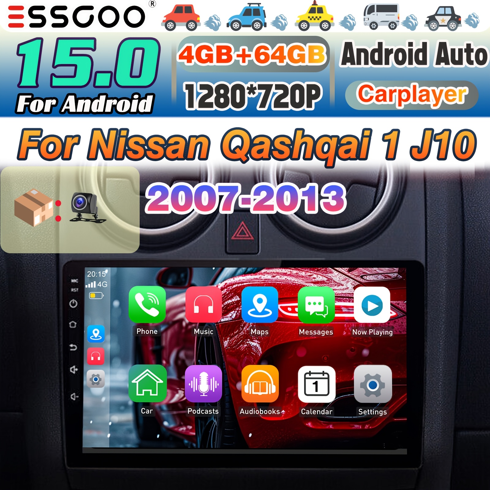 Essgoo 4+64gb 15 Car Stereo For 1 J10 (2007-2013) | 9 Inch Hd Ips Screen, 2 Din Radio, Auto & , Supports B-t Gps Wifi Fm/rds Swc, Includes Frame And Ahd Camera