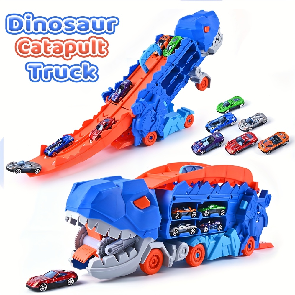 

City Dinosaur Track Toy, Into Stomping Dinosaur With Race Track Toys Gifts For Kids 3 4 Years Old (6 Cars)