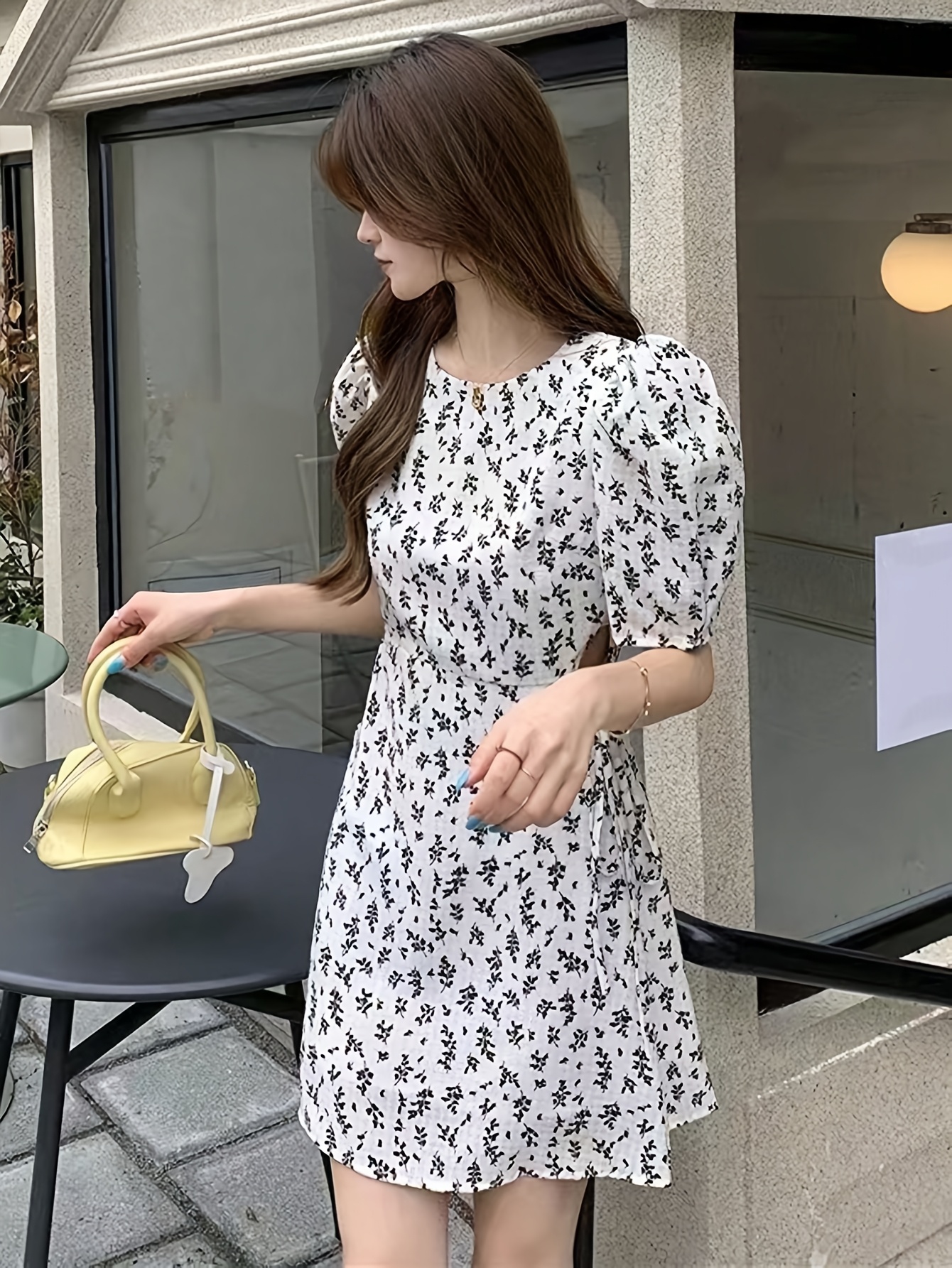 chic korean style floral print dress women waist - Temu Oman