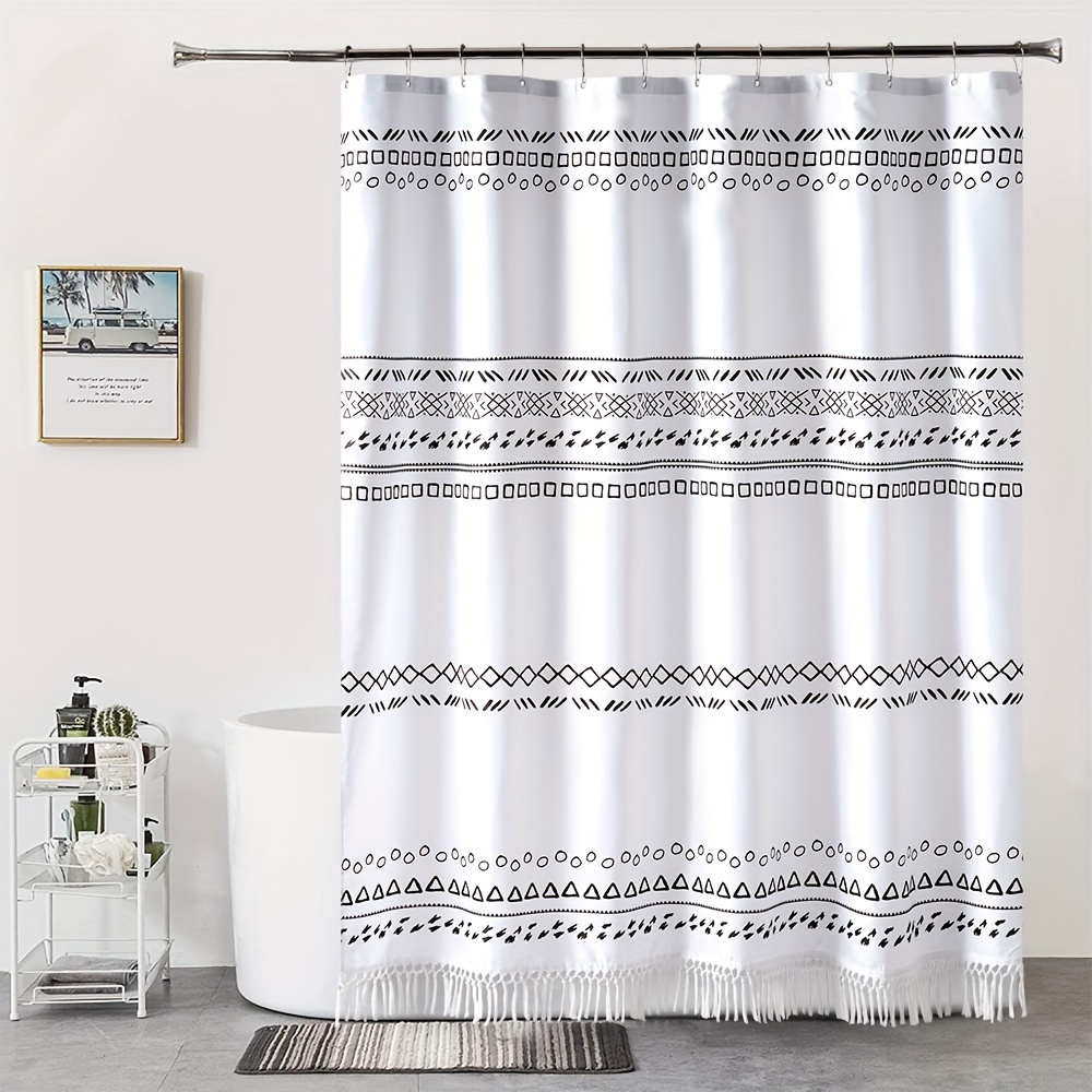 Boho Shower Curtain Black White Pattern Striped Modern - Temu