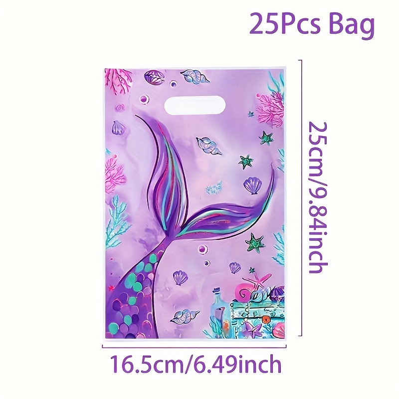 TEMU 25/50 pièces, Sacs Cadeaux à Poignée Découpée de Queue de Sirène, Sacs de de Fête sur le Thème de l'Océan Violet, de Fête Sous En pour Invités,