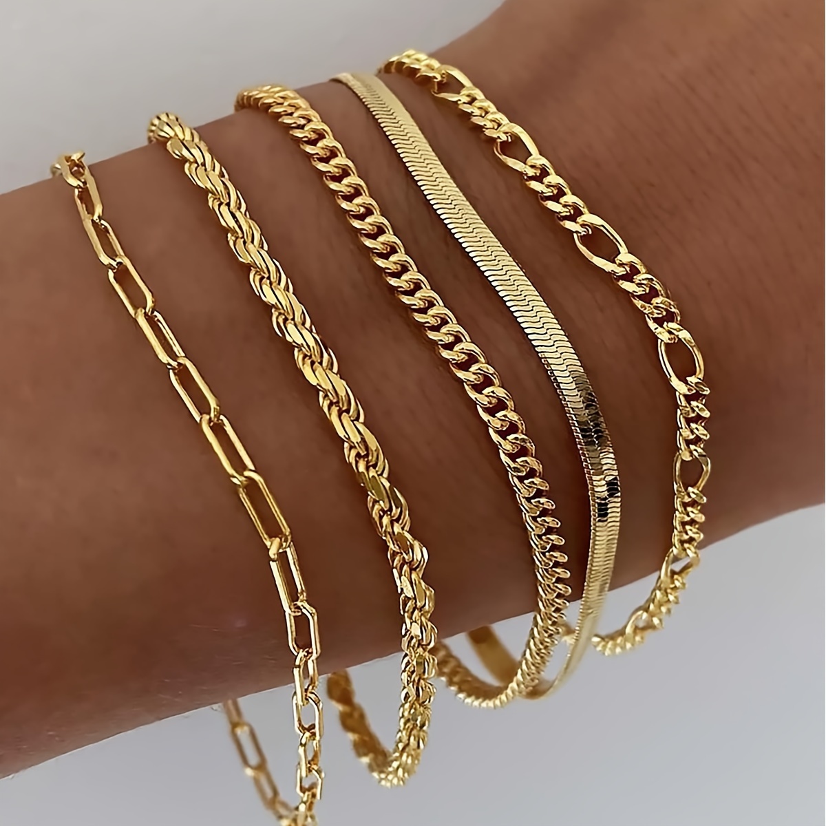 

Elegant & Cute Women's Golden-tone Bracelet Set - Stainless Steel Tennis Beaded, Cuban Link Chains - Perfect Gift For Her