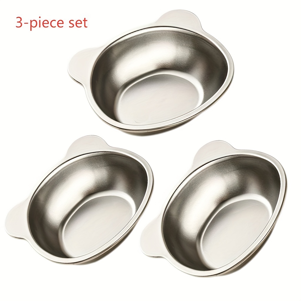 E-shop 3-teiliges Set Edelstahl-Snackschüsseln, SUS304 Edelstahlschalen, Doppelohr-Dessertschalen für Pudding, Mousse, Obstsalat, Dessertteller, kleine