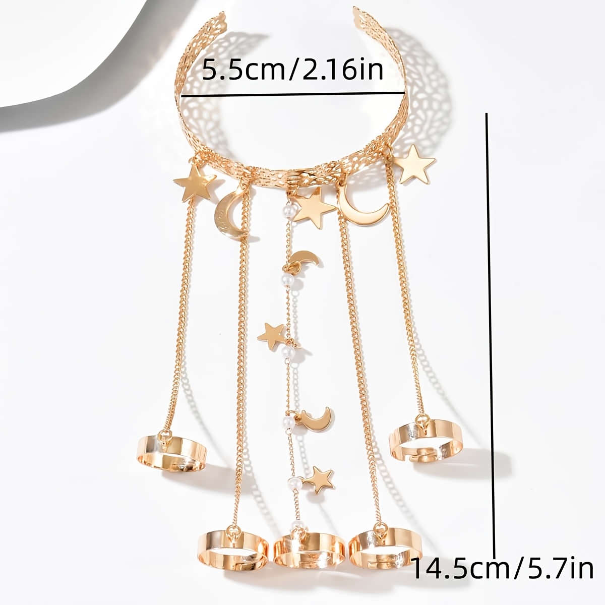 Star-and-Moon Tassel Bracelet Set with Ring and Pendant