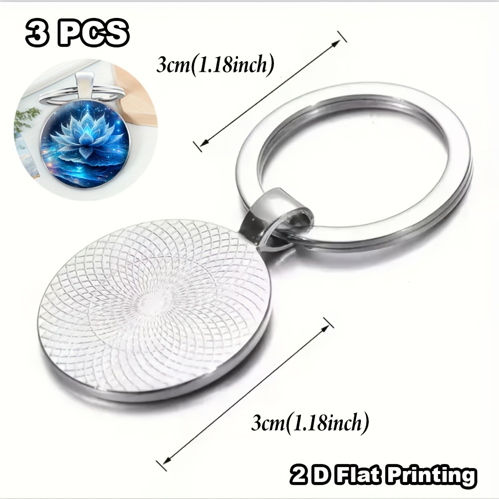 Exquisite 3pcs Ice-Blue Lotus Pattern Keychain Set