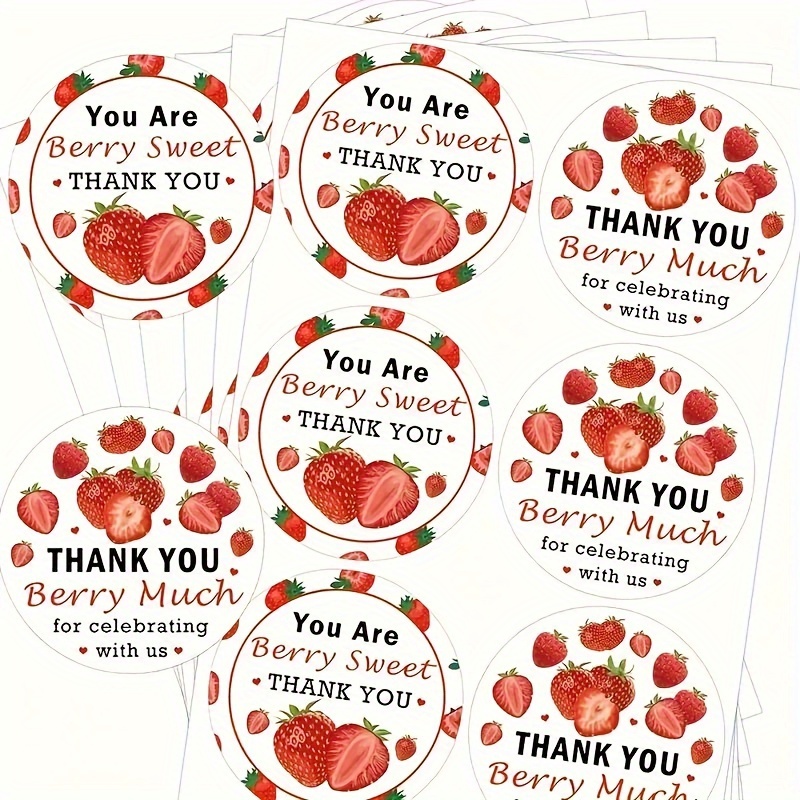 

90pcs Strawberry & Thank You Stickers - Round Self-adhesive Seals For Birthday, ' Parties, Wedding Favors & Gift Bags