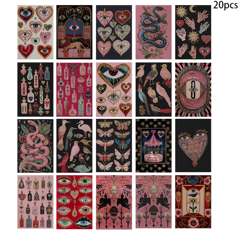 Image of Vintage Art Postcard Set (20/32pcs Optional) | Abstract Eyes Newspaper Elements | Mailable And Collectible | Living Room Bedroom Study Room Dormitory Background Wall Decoration