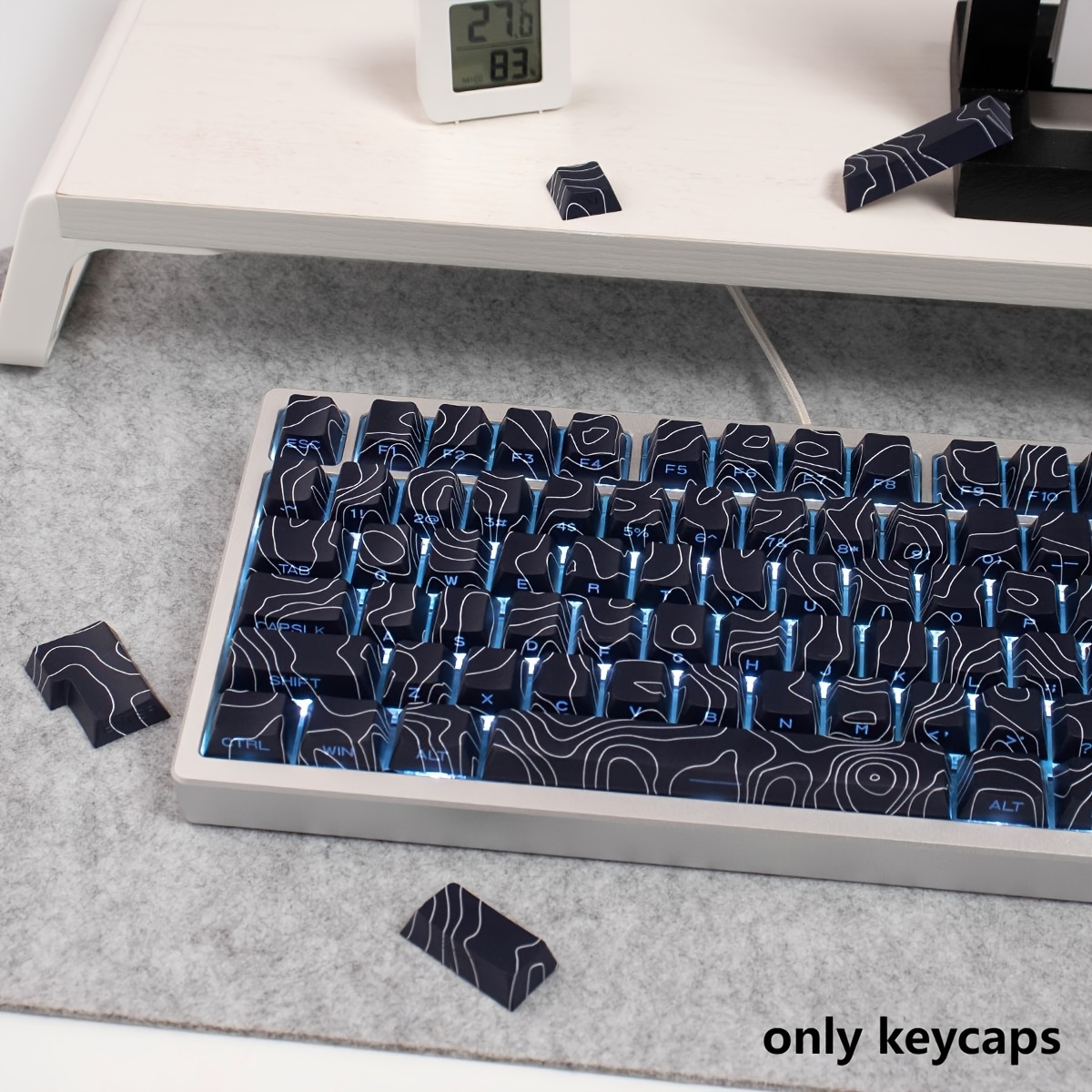 

1pc Minimalist Style 131-key Black Contour Side Light Keycap, Pbt Sublimation Original Height, Compatible With 68/87/98/104/108 Keyboards