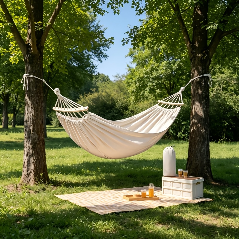 Hamaca de lona para exteriores con varilla curva, gruesa, anti-vuelco y anti-inversión, ideal para camping y