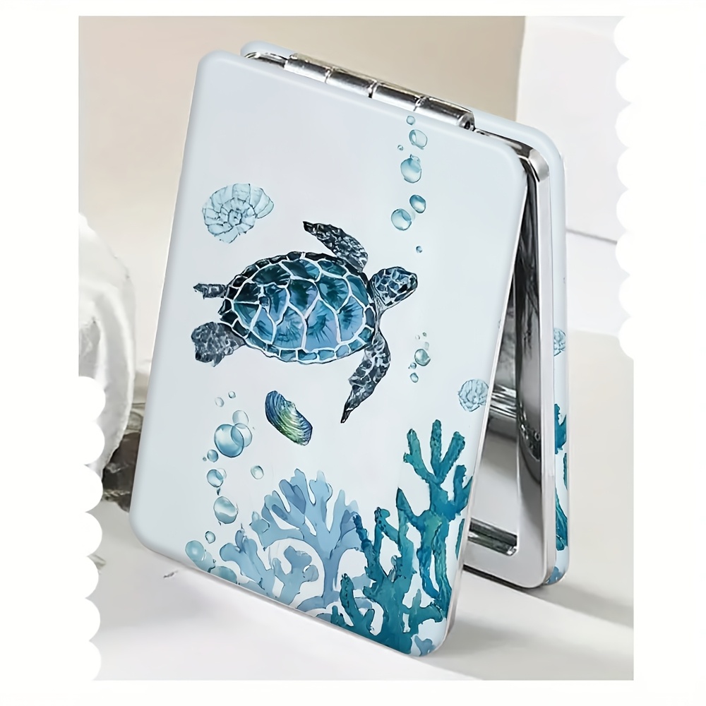 Turtle Watercolor Pattern Square Makeup Mirror, Portable Cosmetic