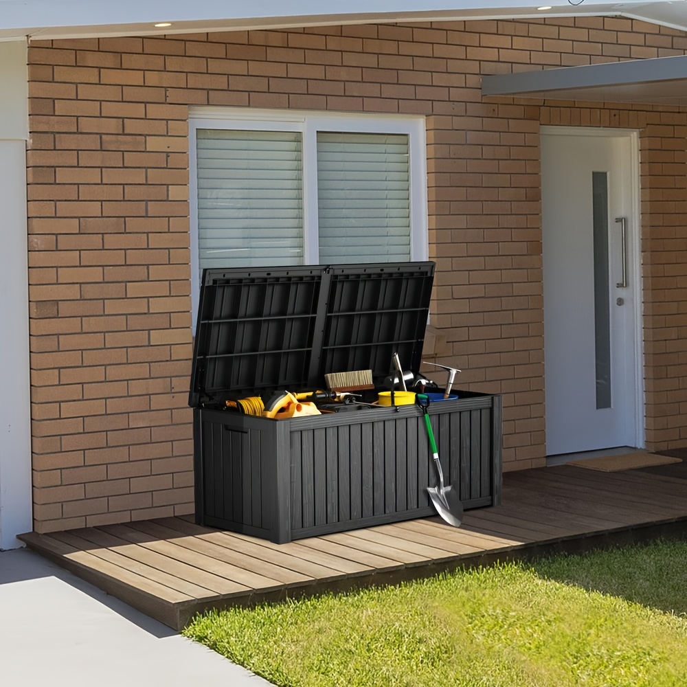 120/150GAL Black Large Outdoor Storage Deck Box, UV-resistant And Waterproof, Weatherproof Resin Storage Box, Lockable Lid Suitable For Patio Furniture, Pool Accessories, Gardening Tools. Ample Space For Indoor And Outdoor Use, Box,Cabinet,Rack for Outdoor Storage