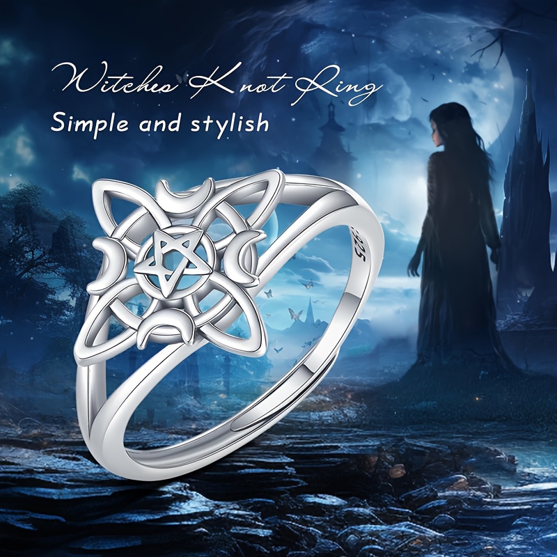 Vintage Style Sterling Silver Witches' Star Ring Adjustable Band
