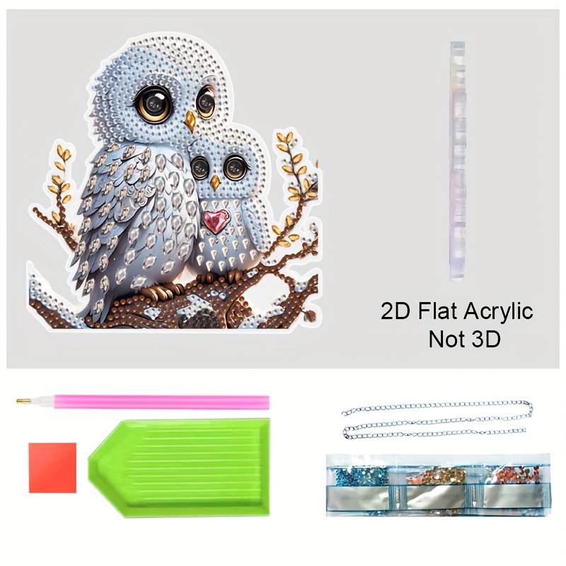 Image of 2d Flat Acrylic Painting Hanging, Cartoon Owl On Branch 5d Painting Kit, Mosaic Gift, Home Decoration, Acrylic Pendant Decoration, Hanging Decoration, Window Hanging Decoration, Room Decoration