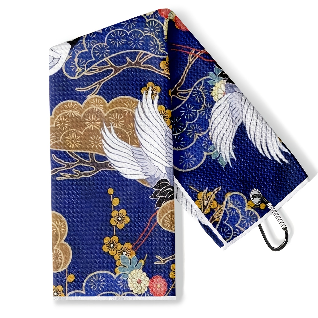 TEMU 1pc Japanese Crane Pattern Golf Towel - Soft , Suitable For Golf Bag, Quick-dry And Absorbent, Machine Washable, Designed For Golf Courses,