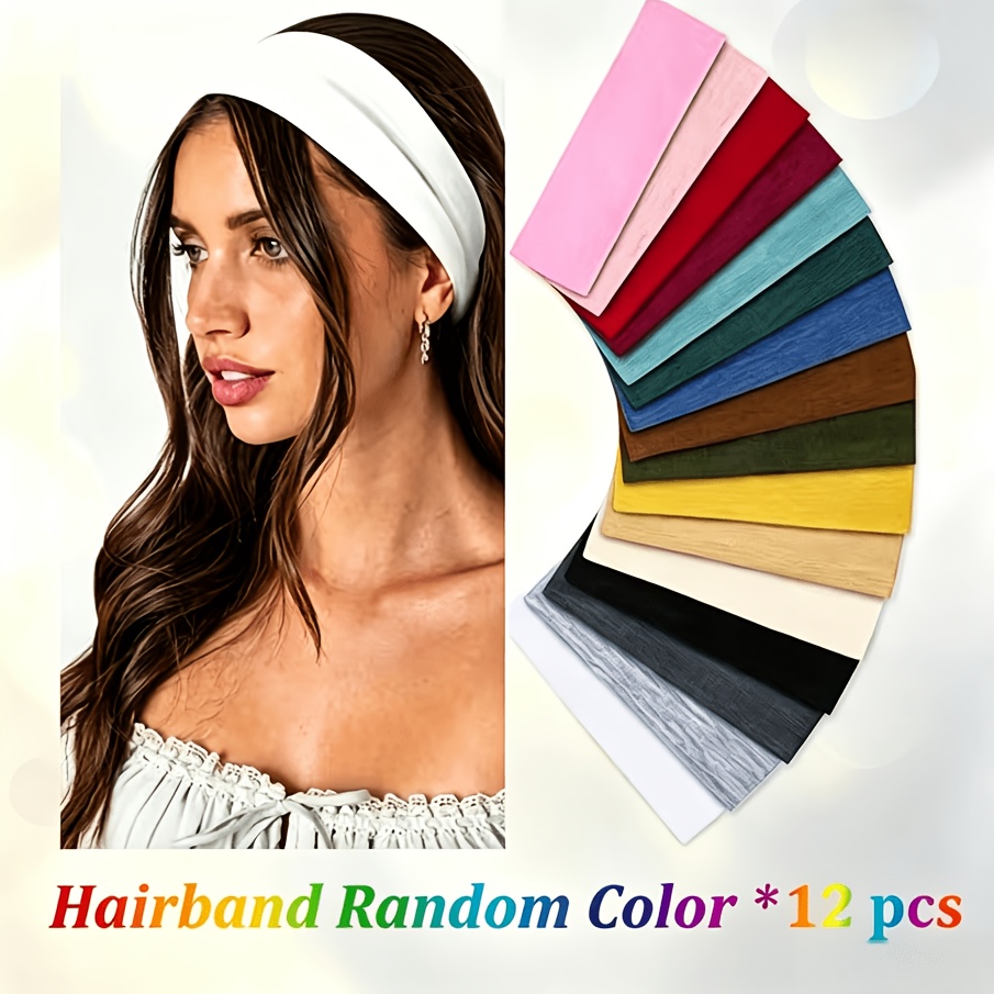 TEMU 12 Random Color Women's Non-slip Headbands, Soft And Stretchy Women's Hairband, Colorful Fashionable Hair Accessories, Suitable For Workouts,