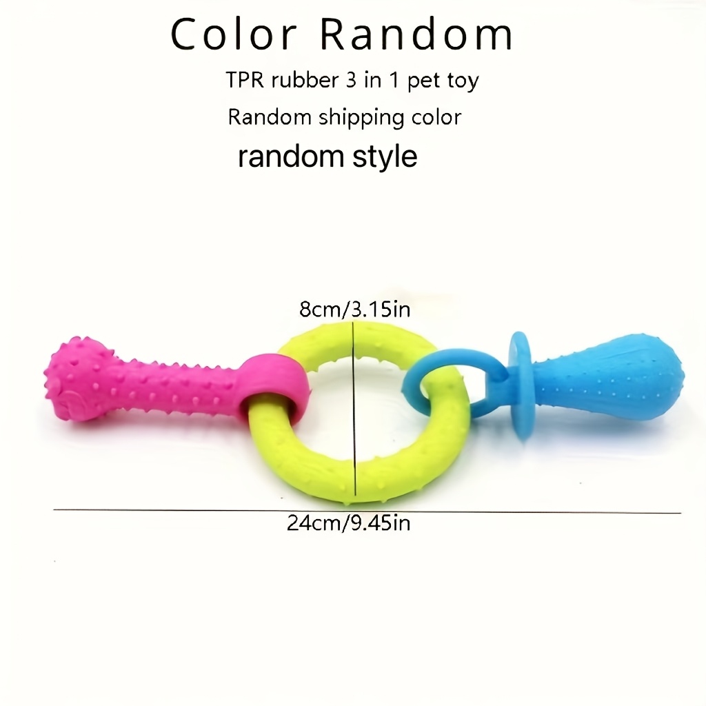 3-in-1 Pet Toy: Tpr Rubber Ring, Pacifier And Bone Chew Toy - Random Color Delivery - Suitable For All Dog Breeds