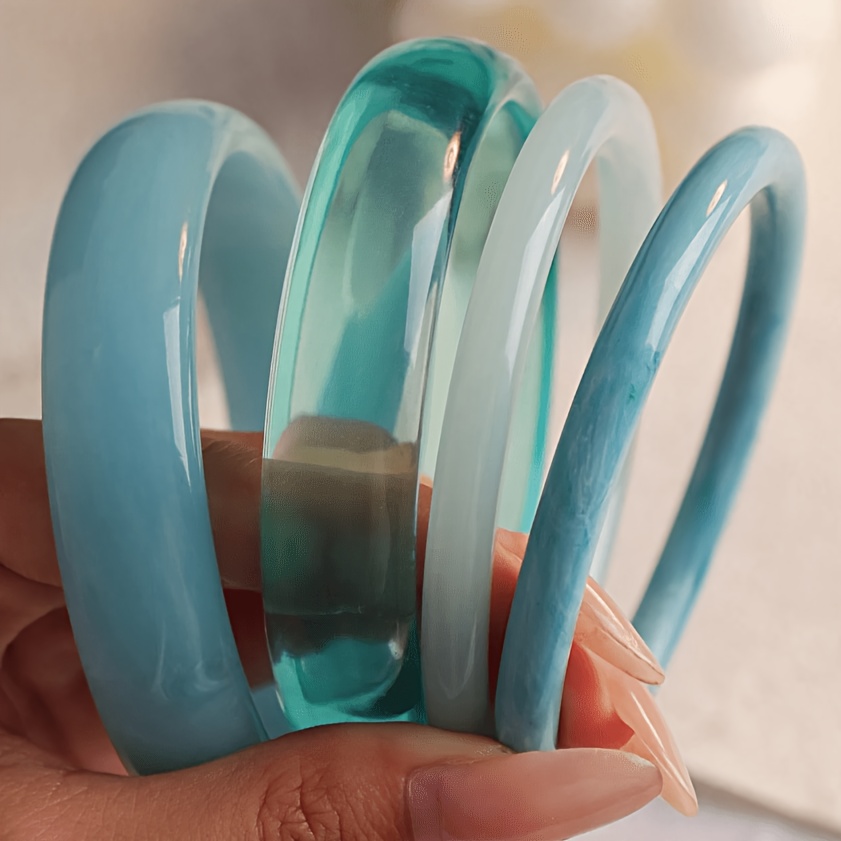 4pcs Elegant Retro Fashion Easy Style Resin Un-inlaid Women's Acrylic Bangle Set Suitable For Dates, Gifts, Daily And Party Occasions, Stackable