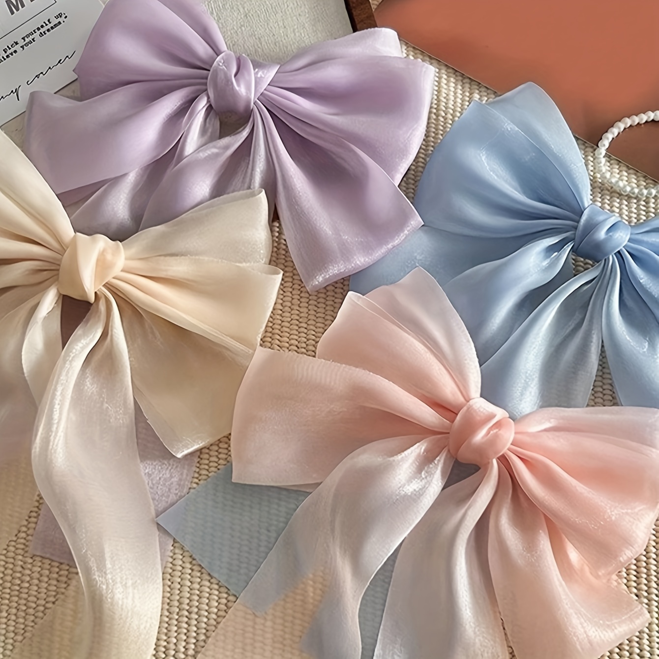 Image of 3/4pcs Fashion Cute Solid Ribbon Bow Hair Clips Hairpins Barrettes For Women Ponytail Holder Party Hair Additions