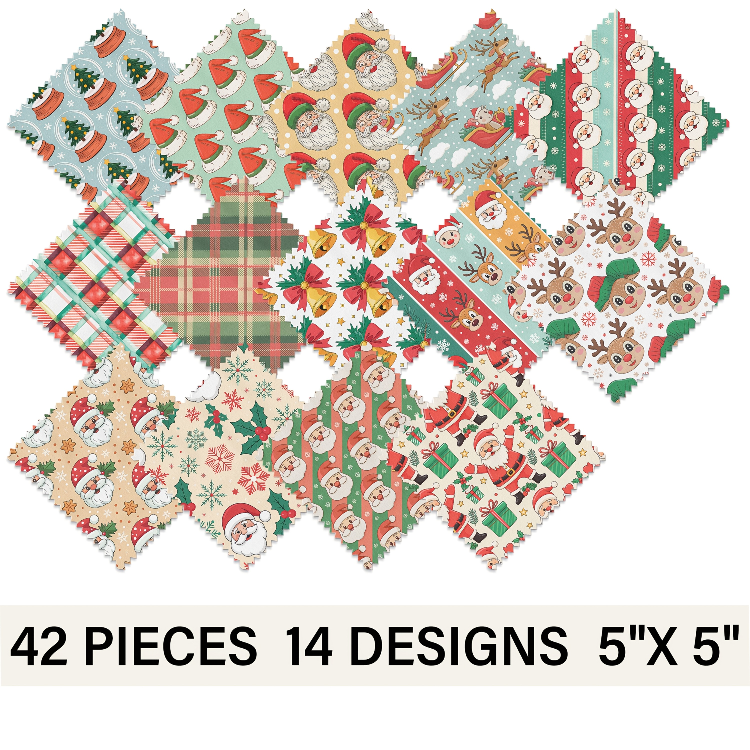 TEMU Pack de Carrés de Tissu Charm Pack 12,7x12,7, 42 pièces, Total de 14 , 3 pièces par Motif. Tissu Imprimé sur le Thème de Noël Père Noël Vintage,