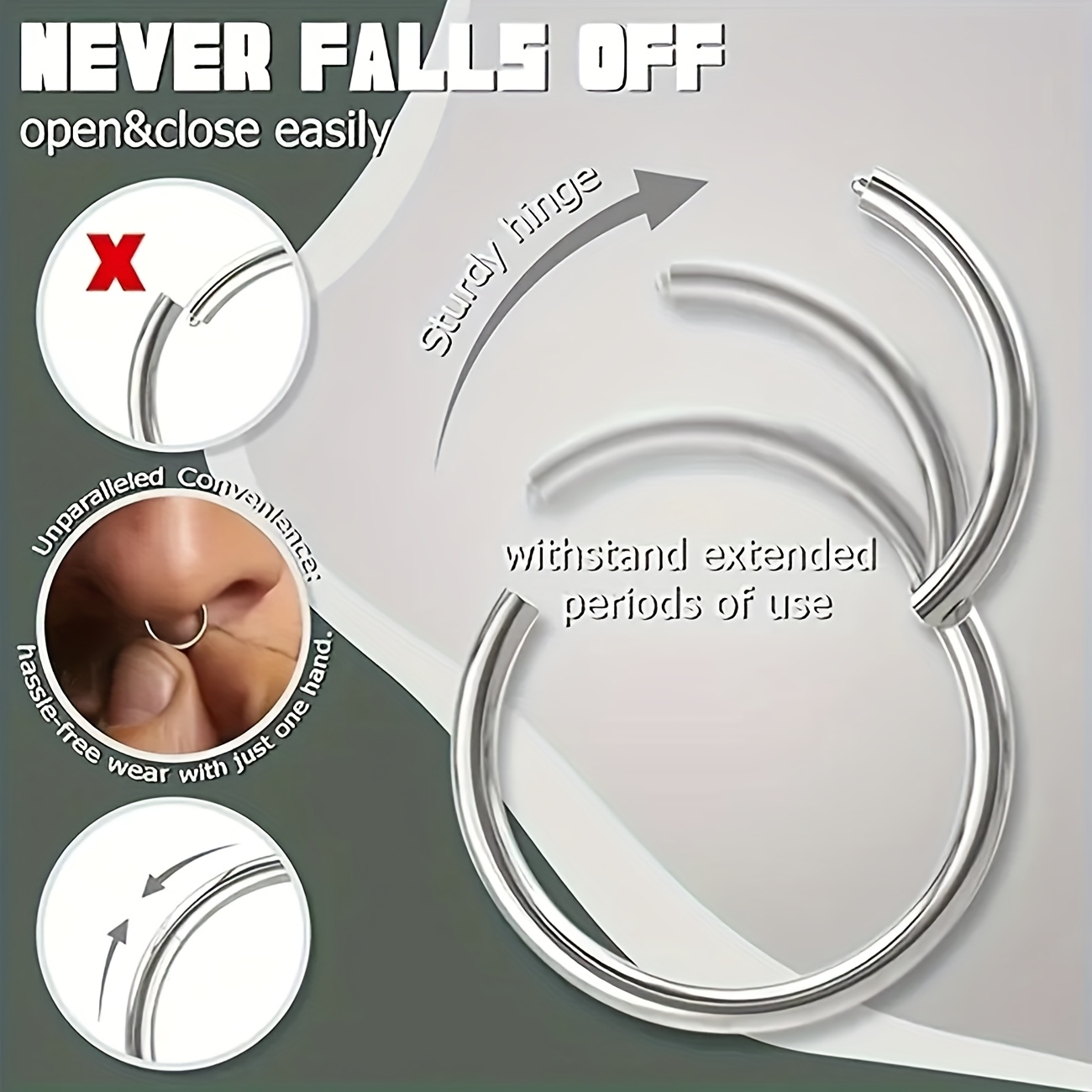 316L Surgical Steel Double Hoop Nose Rings – Hinged CZ Septum & Cartilage Hoops, 14G-20G Multi-Size Set
