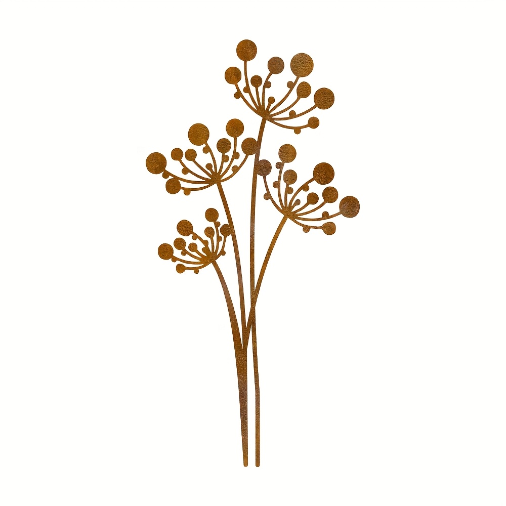 TEMU [2d Flat] 1pc Rust Metal Flower Stake - Rustic Ground Spike With , Windproof Outdoor Garden Stakes Suitable For Terrace, Fence, Wedding &