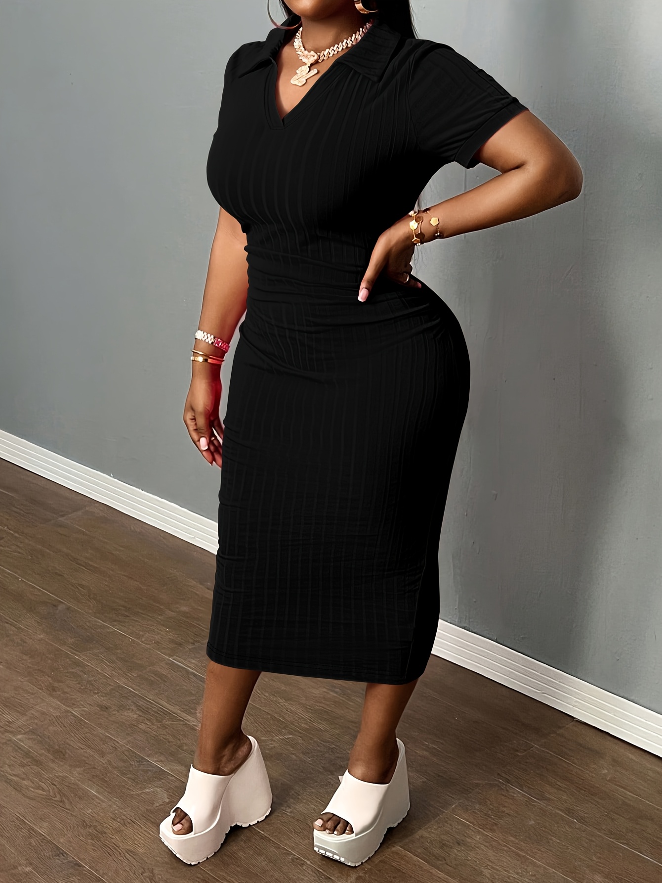 womens neck summer casual short sleeve bodycon dress