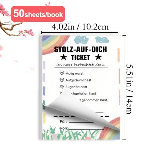 50 blatt pro buch regenbogen lob karte schülerpreis ermutigungskarte eltern-kind interaktives lehrer belohnung, im frischen regenbogen handgemalten stil, die vorderseite ist bedruckt mit dem herzlichen thema -auf-dich ( of you)