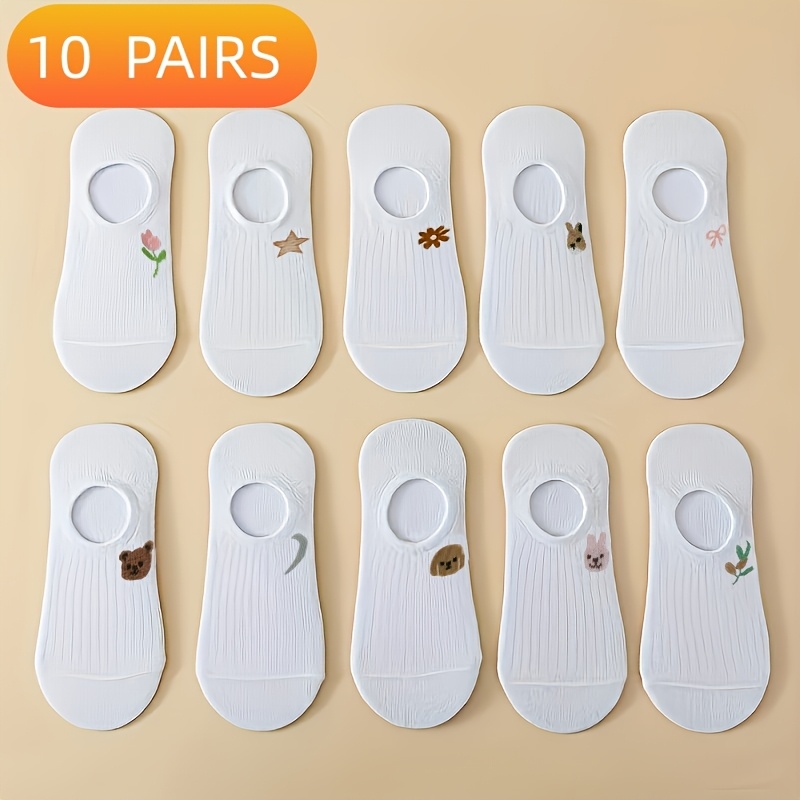10/20 Pairs Women's Cartoon Pattern Low-cut Invisible Socks, Summer Non-slip Short Style, And Fabric