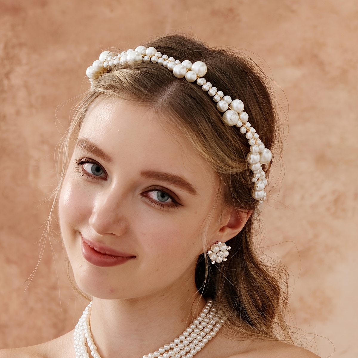 vintage pearl flapper head chain cap white beaded flower  display picture 1