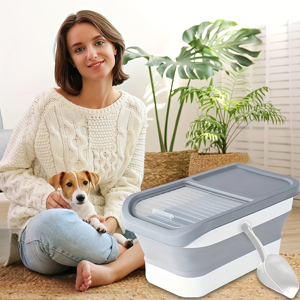 

Large Collapsible Pet Food Storage Tub - Moisture-proof Airtight Container For Dogs And Cats - Convenient And Space Saving (with Scoop)