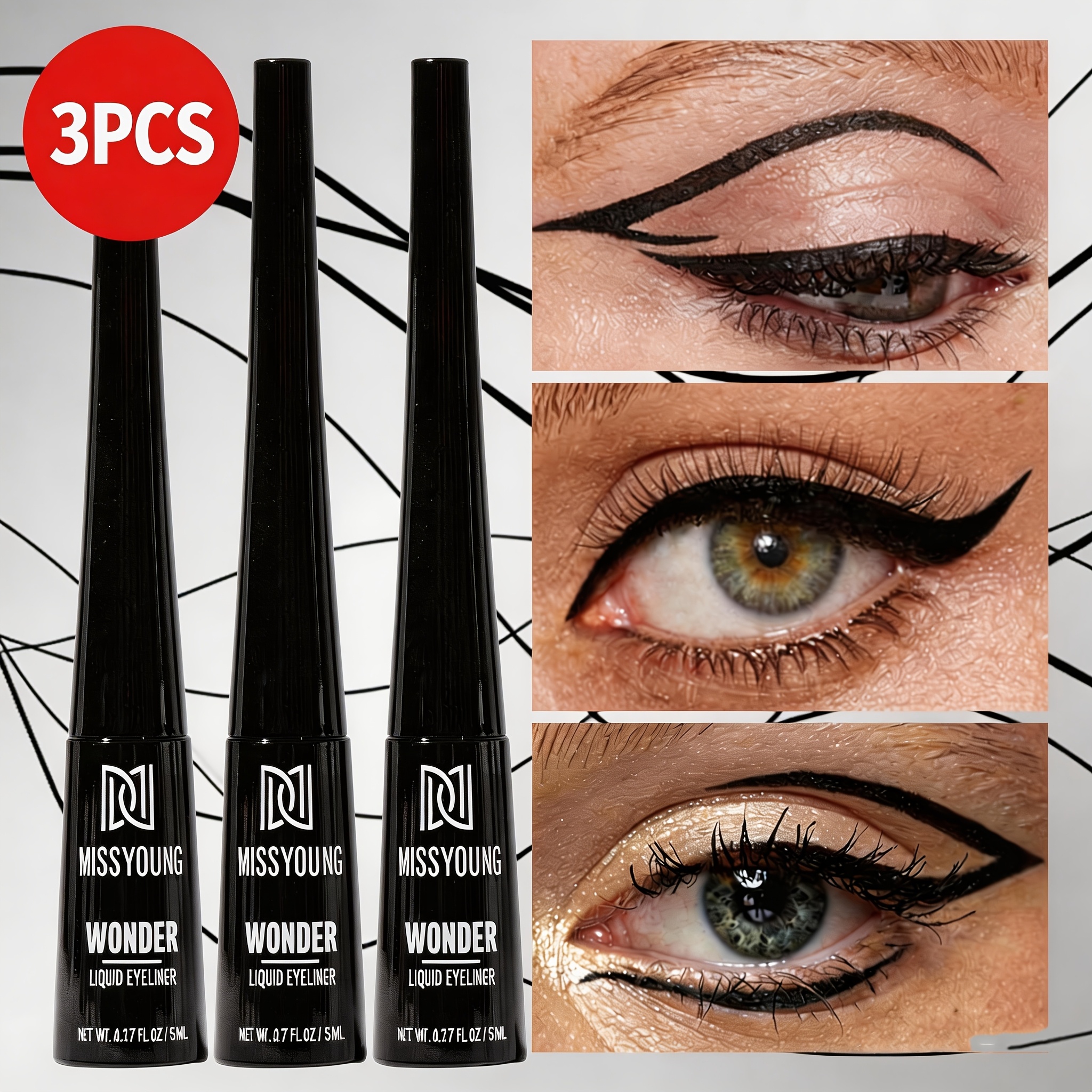 3pcs Waterproof Eyeliner Set, Long-lasting Precise Waterproof And Sweat-proof Liquid Eyeliner, Smooth And Quick-drying, Black, Blue, Gray, , Suitable For Beginners, Makeup