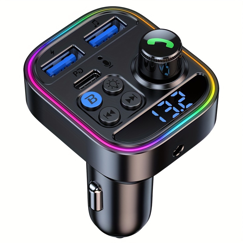 TEMU 5.3 Fm Transmitter Car Adapter 48w (pd 36w & 12w) [light Switch] [hifi Bass Sound] [fast Charging] Wireless Adapter Led Display Calling Support Usb Drive, Without Battery