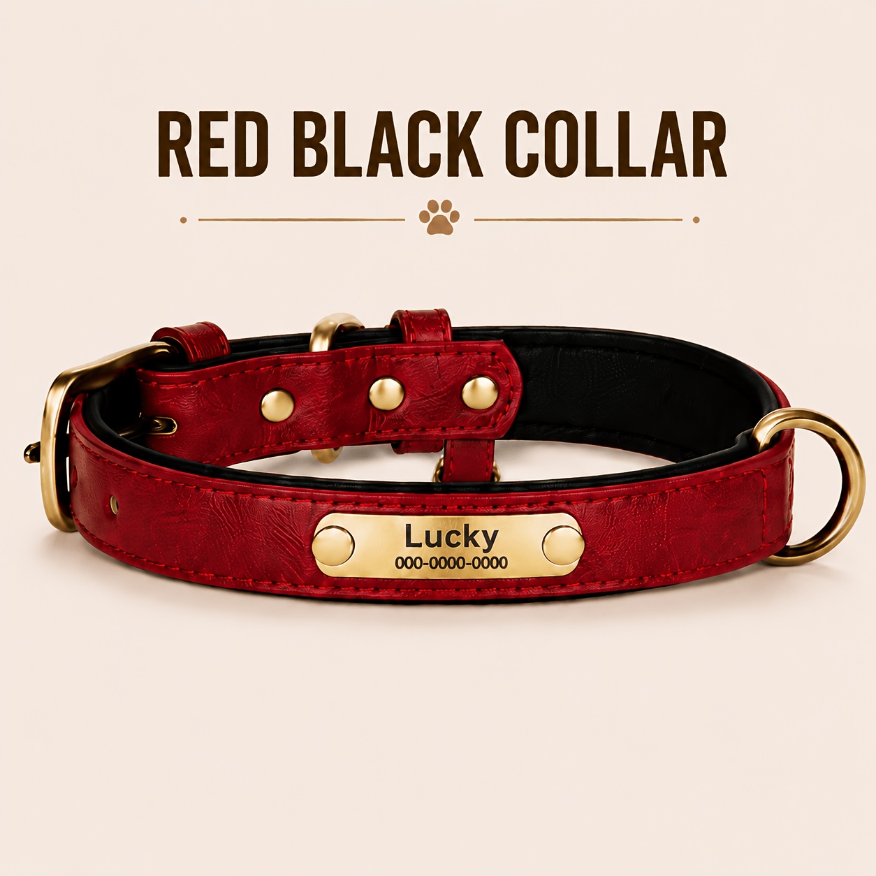 Personalized Faux Leather Dog Collar with Adjustable ID Tag