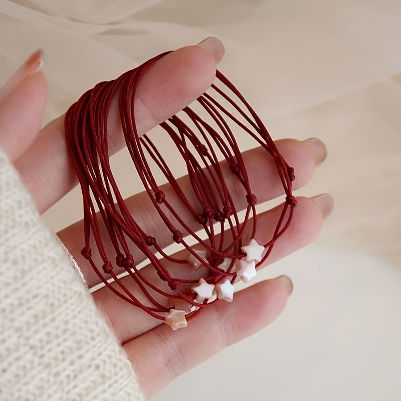 5pcs Good Luck Star Women's Fortune Red Rope Gift Best Friend Present Thin Rope Woven Adjustable