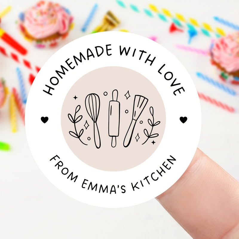 TEMU Custom Bakery Heart Stickers, Self- Text, Vintage Handmade Round Stickers, Baking Labels, Personalized Snack Gift Stickers
