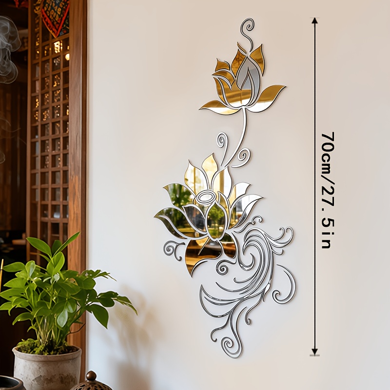TEMU 2026 New Product Launch Golden Lotus Acrylic Wall-mounted Mirror - Lotus Petal Composite Mirror - Suitable For Bathroom, Living Room, Entrance