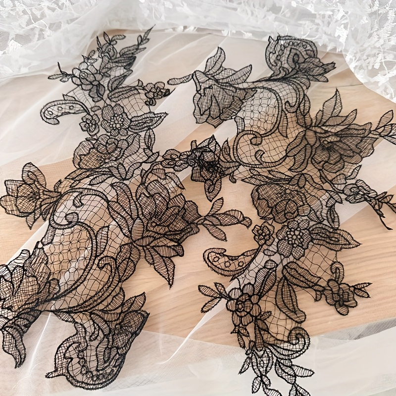 TEMU A Pair Of -soluble Fishbone Thread Flower Embroidery Fabric Patches For Wedding Dress And Gown Decoration