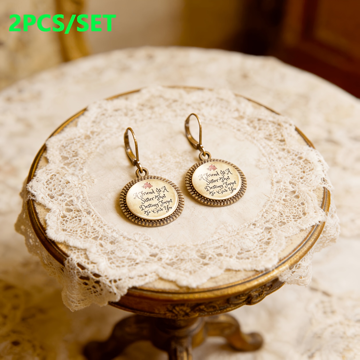 2pcs Cyan Classic Pendant Earrings with Inspirational Text